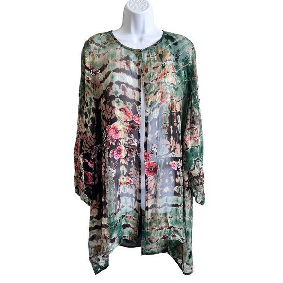 CITRON Santa Monica‎ tie dye floral embossed logenlook open front cardigan 1X - Picture 1 of 12